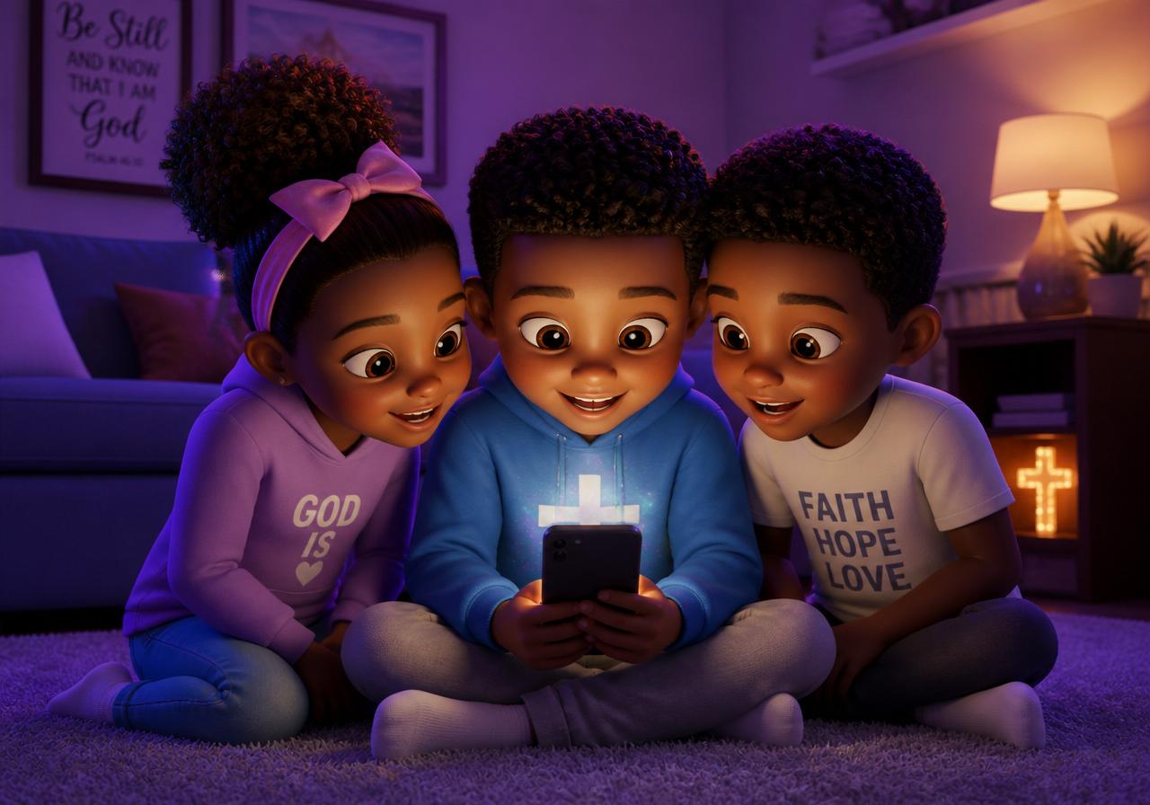 Crianças cristãs jogando no celular com o Verbo Play