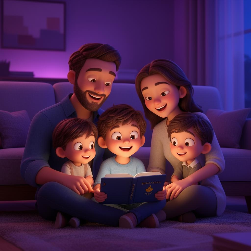 Família cristã usando o Verbo Play juntos
